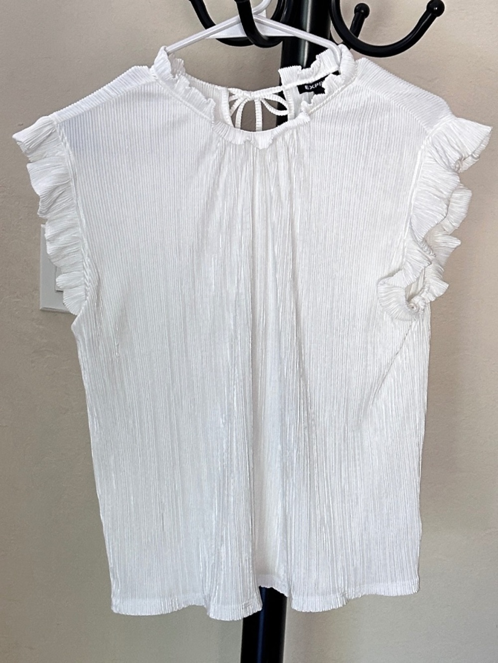 White Pleated Ruffle Sleeve Tank Top Blouse